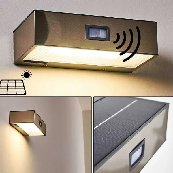 hofstein Lampes Solaires>Applique Murale D'Exterieur Attu Led Nickel Mat, 1 Lumiere, Detecteur De Mouvement