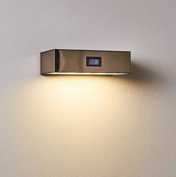 hofstein Lampes Solaires>Applique Murale D'Exterieur Attu Led Nickel Mat, 1 Lumiere, Detecteur De Mouvement