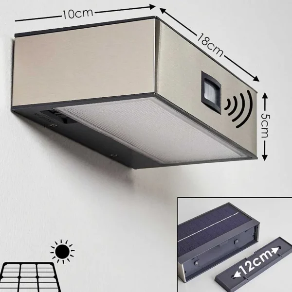 hofstein Lampes Solaires>Applique Murale D'Exterieur Attu Led Nickel Mat, 1 Lumiere, Detecteur De Mouvement