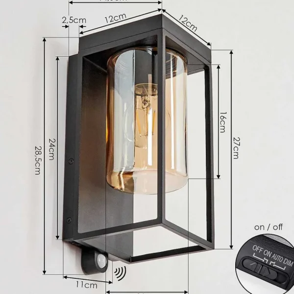 hofstein Lampes Solaires>Applique Murale D'Exterieur Palanga Led Noir, 1 Lumiere, Detecteur De Mouvement