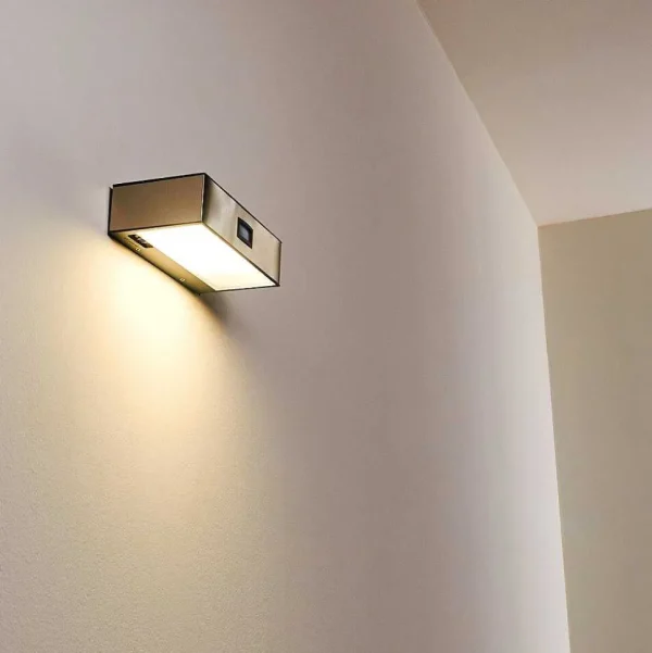 hofstein Lampes Solaires>Applique Murale D'Exterieur Attu Led Nickel Mat, 1 Lumiere, Detecteur De Mouvement