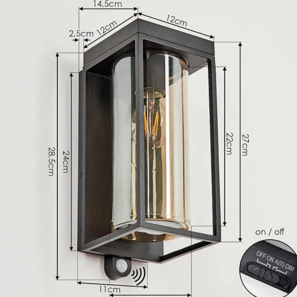 hofstein Lampes Solaires>Applique Murale D'Exterieur Palanga Led Noir, 1 Lumiere, Detecteur De Mouvement