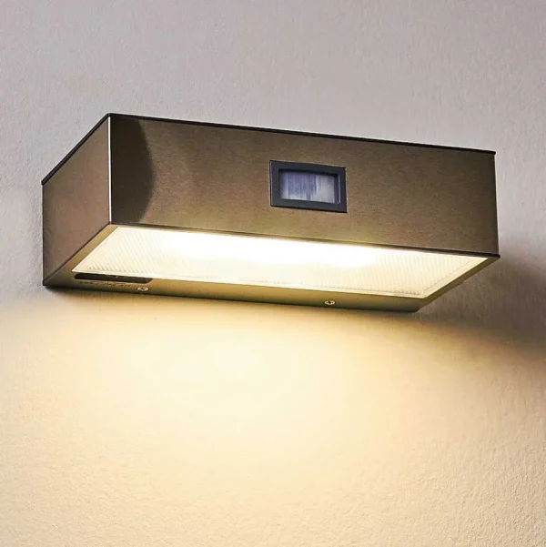 hofstein Lampes Solaires>Applique Murale D'Exterieur Attu Led Nickel Mat, 1 Lumiere, Detecteur De Mouvement