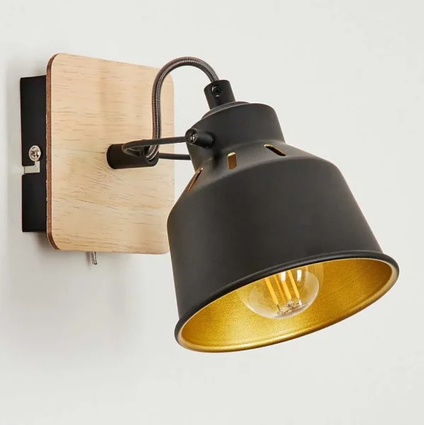 hofstein Lampes Dorees>Applique Murale Safari Chrome, Bois Clair, Noir, 1 Lumiere