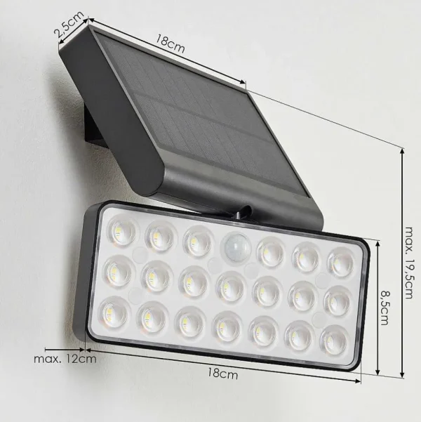 hofstein Luminaires Extérieurs Connectes>Applique Solaire Estampes Led Anthracite, 1 Lumiere, Detecteur De Mouvement