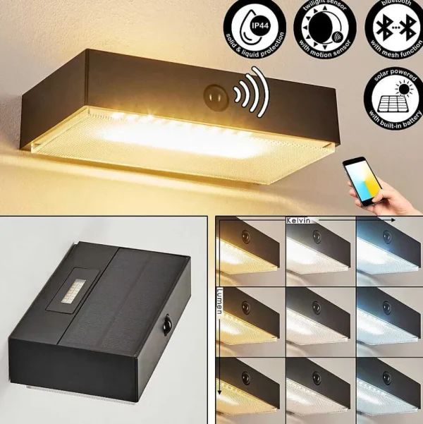 hofstein Luminaires Extérieurs Connectes>Applique Solaire Seilhac Led Noir, 1 Lumiere, Detecteur De Mouvement