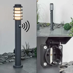 hofstein Luminaires Extérieurs Avec Prise>Borne Lumineuse Tunes Anthracite, 1 Lumiere, Detecteur De Mouvement