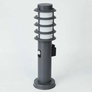 hofstein Luminaires Extérieurs Avec Prise>Borne Lumineuse Tunes Anthracite, 1 Lumiere, Detecteur De Mouvement