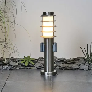 hofstein Luminaires Extérieurs Avec Prise>Borne Lumineuse Tunes Nickel Mat, 1 Lumiere