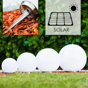 hofstein Lampes Solaires>Boule Lumineuse Solar Led Acier Inoxydable, 2 Lumieres