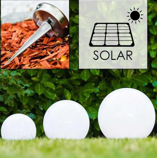 hofstein Lampes Solaires>Boule Lumineuse Solar Led Acier Inoxydable, 2 Lumieres