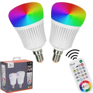 hofstein Ampoules Led>Candal E14 Led Rgb 7 Watt 2200-6500 Kelvin 470 Lumen Set De 2 Avec Telecommande