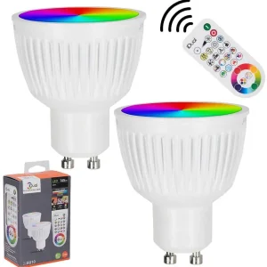 Idual Idual> Gu10 Led Rgb 6,5 Watt 2200-6500 Kelvin 345 Lumen Lot De 2 Avec Telecommande