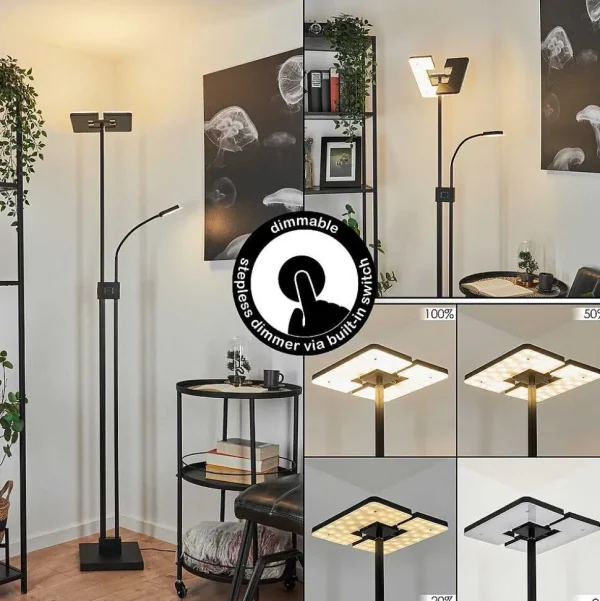 hofstein Lampadaires Et Lampadaires A Vasque>Lampadaire A Vasque Janze Led Noir, 2 Lumieres