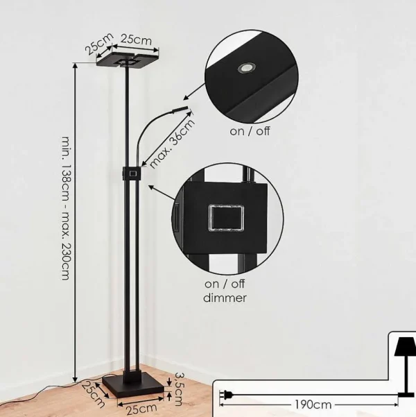 hofstein Lampadaires Et Lampadaires A Vasque>Lampadaire A Vasque Janze Led Noir, 2 Lumieres