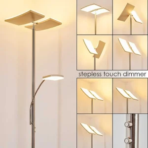 hofstein Lampadaires Et Lampadaires A Vasque>Lampadaire A Vasque Thyolo Led Acier Brosse, 2 Lumieres