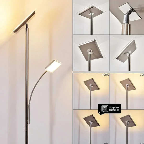 hofstein Lampadaires Et Lampadaires A Vasque>Lampadaire A Vasque Veteli Led Acier Inoxydable, 2 Lumieres