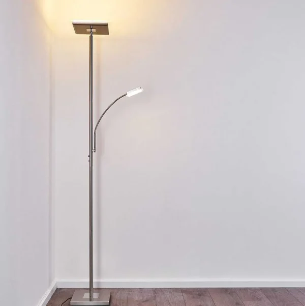 hofstein Lampadaires Et Lampadaires A Vasque>Lampadaire A Vasque Veteli Led Acier Inoxydable, 2 Lumieres