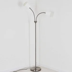 hofstein Lampes En Tissu>Lampadaire Alsen Nickel Mat, 2 Lumieres