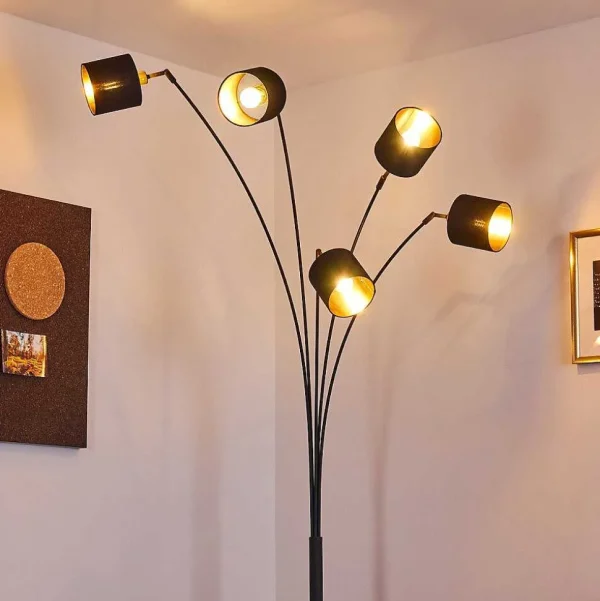 hofstein Lampadaires Et Lampadaires A Vasque>Lampadaire Alsen Noir, 5 Lumieres