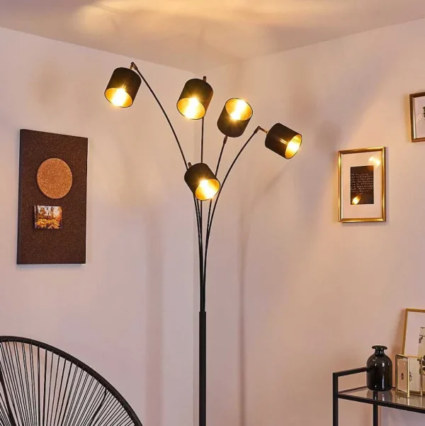 hofstein Lampadaires Et Lampadaires A Vasque>Lampadaire Alsen Noir, 5 Lumieres