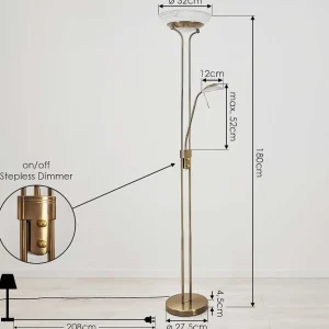 hofstein Lampadaires Et Lampadaires A Vasque>Lampadaire Biot Led Vieux Laiton, 2 Lumieres