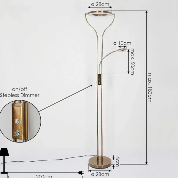 hofstein Lampadaires Et Lampadaires A Vasque>Lampadaire Donna Led Vieux Laiton, 2 Lumieres