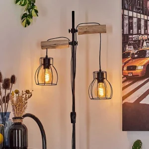 hofstein Lampadaires Et Lampadaires A Vasque>Lampadaire Gondo Bois Clair, Noir, 2 Lumieres