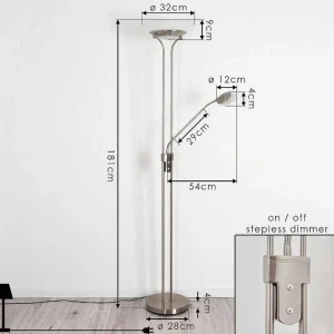 hofstein Lampadaires Et Lampadaires A Vasque>Lampadaire Mairoa Led Nickel Mat, 2 Lumieres