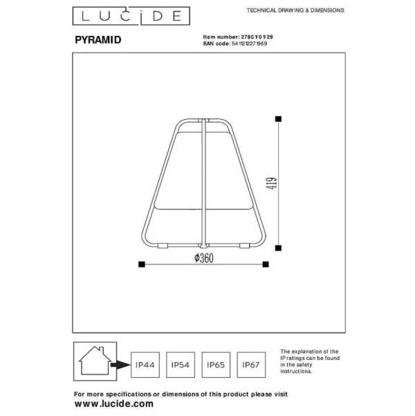 Luminaires Lucide Lampes Rechargeables Et Lampes À Piles>Lampe A Poser Lucide Pyramid Led Anthracite, 1 Lumiere