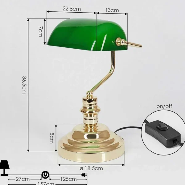 hofstein Lampes À Poser>Lampe De Banquier Verte Or, Vert, Laiton, 1 Lumiere