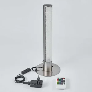 hofstein Lampes À Poser>Lampe De Table Flaut Led Nickel Mat, 1 Lumiere, Telecommandes, Changeur De Couleurs