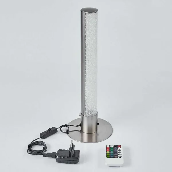 hofstein Lampes À Poser>Lampe De Table Flaut Led Nickel Mat, 1 Lumiere, Telecommandes, Changeur De Couleurs