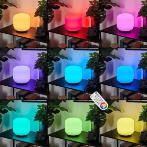 Idual Idual>Lampe De Table Thyme Led Nickel Mat, 1 Lumiere, Telecommandes, Changeur De Couleurs