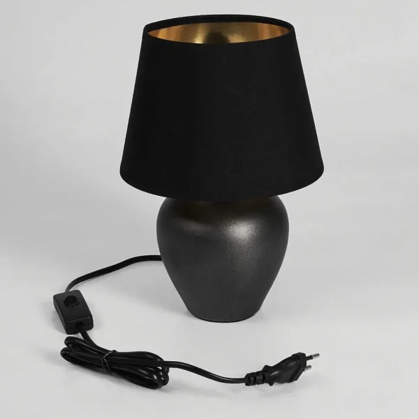 hofstein Lampes À Poser>Lampe De Table Tapona Brun Fonce, Nickel Mat, 1 Lumiere