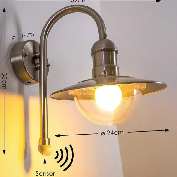 hofstein Appliques Extérieures>Lampe Murale D'Exterieur Elima Acier Inoxydable, 1 Lumiere, Detecteur De Mouvement