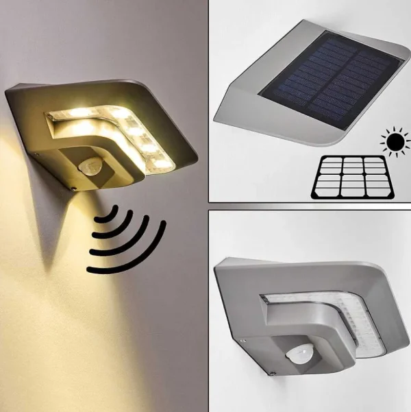 hofstein Lampes Solaires>Lampe Solaire Camden Led Gris, 1 Lumiere, Detecteur De Mouvement