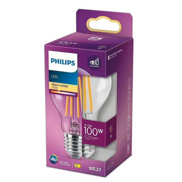 Luminaires Philips Ampoules Filament>Led E27 10,5 Watt 2700 Kelvin 1521 Lumen Philips