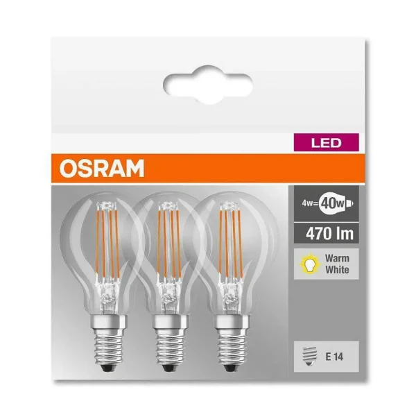 Luminaires Osram Ampoules Filament>Lot De 3 Osram Led E14 4,5 Watt 2700 Kelvin 470 Lumen