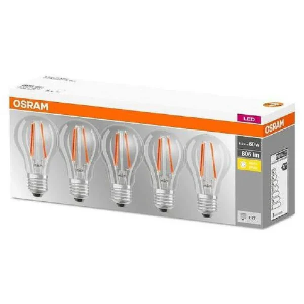 Luminaires Osram Ampoules Filament>Lot De 5 Osram Led E27 7 Watt 2700 Kelvin 806 Lumen