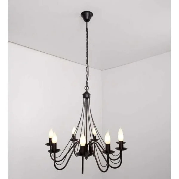 Luminaires Lucide Lustres>Lustre Lucide Corona Rouille, Noir, 8 Lumieres