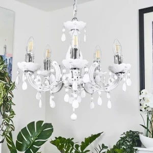 hofstein Lustres>Lustre Malmback Chrome, Blanc, 5 Lumieres