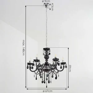 hofstein Lustres>Lustre Malmback Chrome, Noir, 6 Lumieres