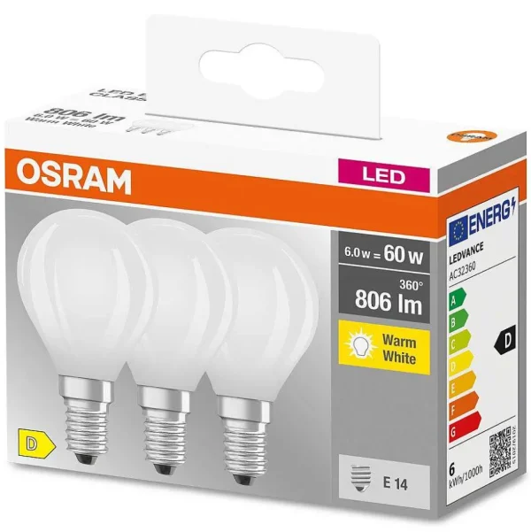 Luminaires Osram Ampoules Led>Osram Classic P Lot De 3 Led E14 5,5 Watt 2700 Kelvin 806 Lumen