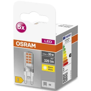 Luminaires Osram Ampoules G9>Osram Led Base Pin Lot De 5 Led G9 2,6 Watt 2700 Kelvin 320 Lumen