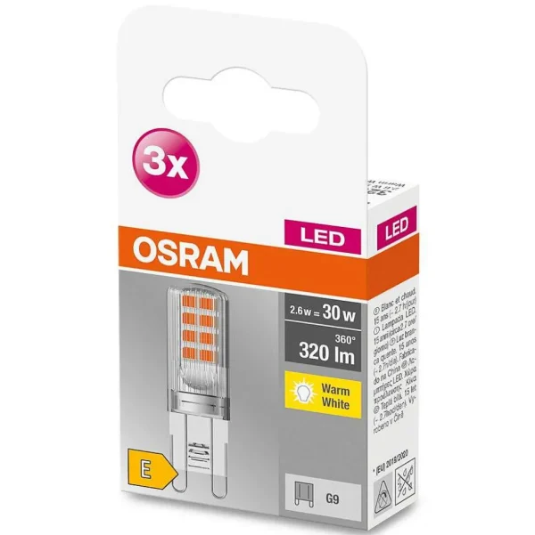 Luminaires Osram Ampoules G9>Osram Led Base Pin Set De 3 Ampoules G9 2,6 Watt 2700 Kelvin 320 Lumen