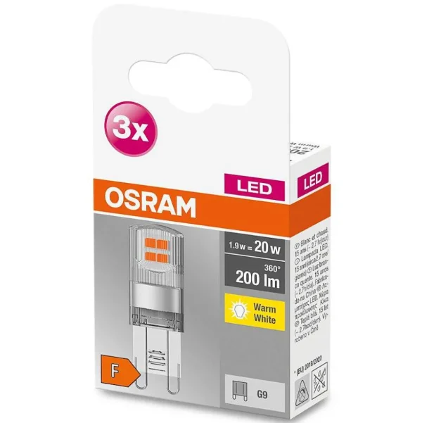 Luminaires Osram Ampoules G9>Osram Led Base Pin Set De 3 Ampoules G9 1,9 Watt 2700 Kelvin 200 Lumen