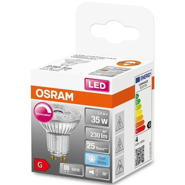 Luminaires Osram Ampoules Gu10>Osram Led Gu10 3,1 Watt 4000 Kelvin 230 Lumen