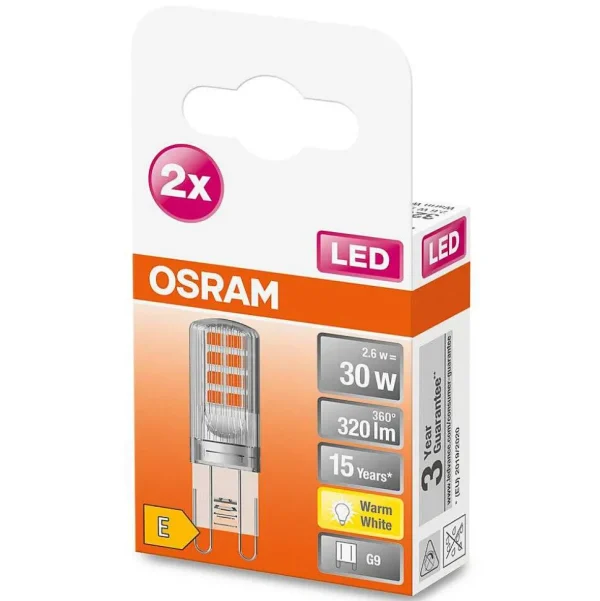 Luminaires Osram Ampoules G9>Osram Led Pin Lot De 2 G9 2,6 Watt 2700 Kelvin 320 Lumen