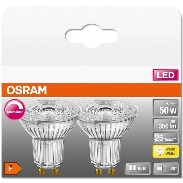 Luminaires Osram Ampoules Led>Osram Superstar Lot De 2 Led Gu10 4,5 Watt 2700 Kelvin 350 Lumen